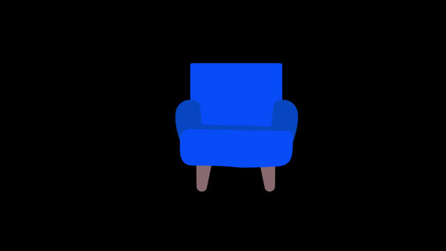 A blue couch with legs icon concept loop animation video with alpha channel
