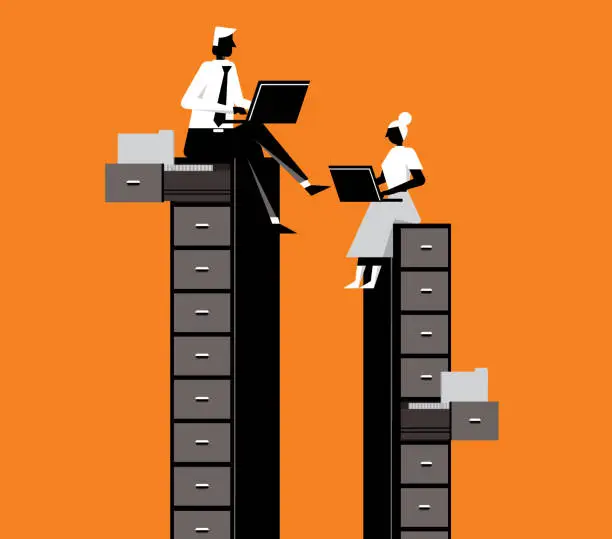 Vector illustration of Business people sitting on filing cabinet
