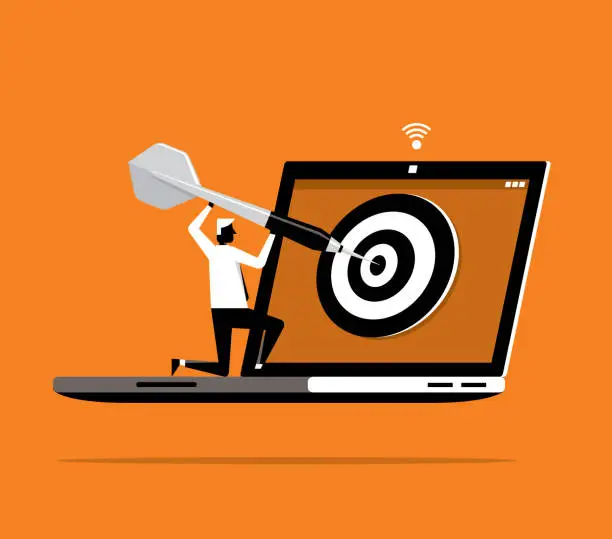 Vector illustration of Hitting the target - Businessman - Laptop