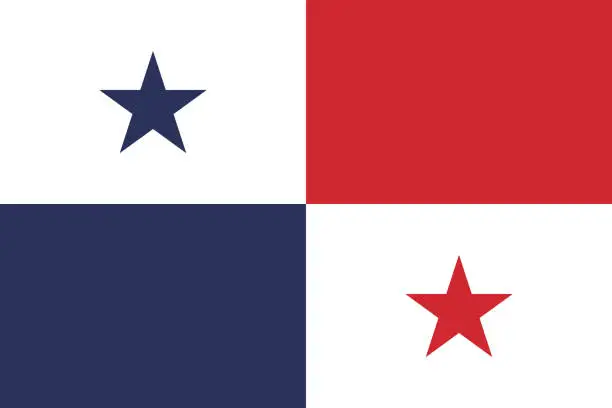 Vector illustration of Panama flag. Standard size. The official ratio. A rectangular flag. Standard color. Flag icon. Digital illustration. Computer illustration. Vector illustration.