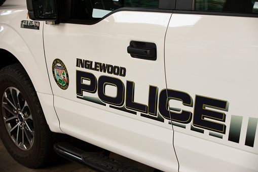 Inglewood, California, USA - October 7, 2022: Afternoon foggy sunlight shines on an Inglewood Police Department cruiser.