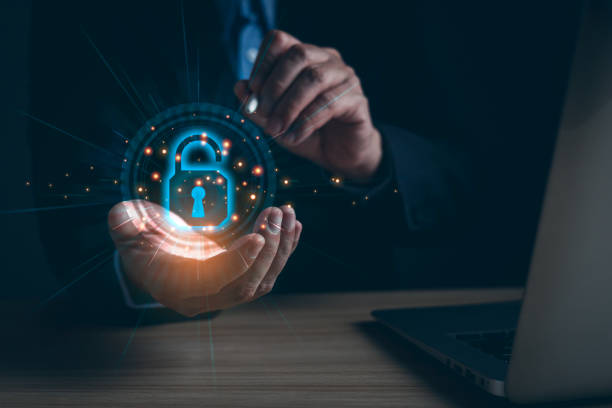 istock Businessmen protect personal data information from viruses on hand with virtual screen interfaces. Cybersecurity and privacy protection network security computer and safe data concept. 2118652028