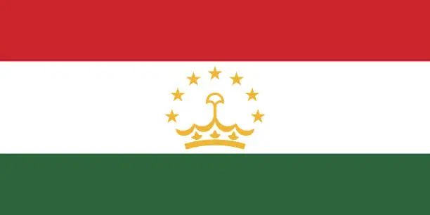 Vector illustration of Tajikistan flag. Standard size. The official ratio. A rectangular flag. Standard color. Flag icon. Digital illustration. Computer illustration. Vector illustration.