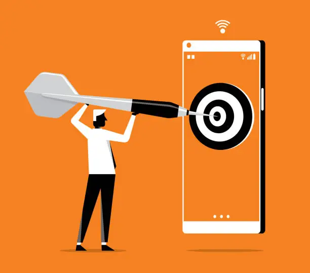 Vector illustration of Hitting the target - Businessman - smart phone