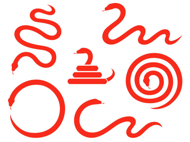 細身の赤い蛇のシルエットイラストセット - 巳年点のイラスト素材／クリップアート素材／マンガ素材／アイコン素材