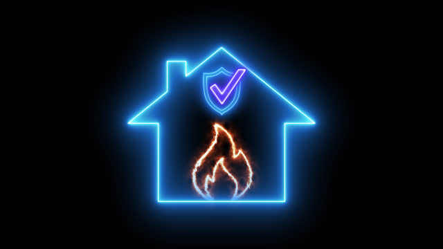 Fire insurance concept. Home illustration have fire icon in middle and protect sign symbol. Able use graphic isolated transparent background.