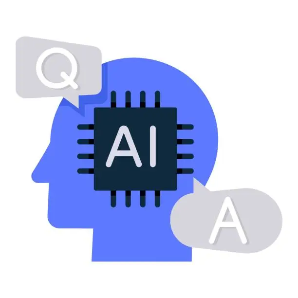 Vector illustration of AI-Powered Knowledge Exchange: Interacting with AI systems for question answering and information retrieval.