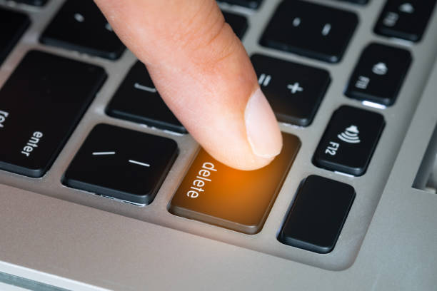istock Finger of the computer user, he presses the delete button on the computer keyboard. 2118787457