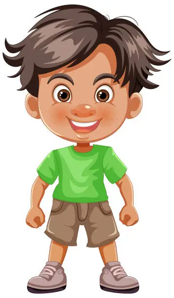 Vector illustration of Cheerful young boy smiling in casual clothes