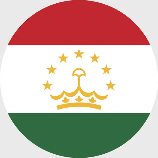 Vector illustration of Tajikistan flag. Tajikistan circle flag. Circle icon flag. Standard color. Button flag icon. Digital illustration. Computer illustration. Vector illustration.