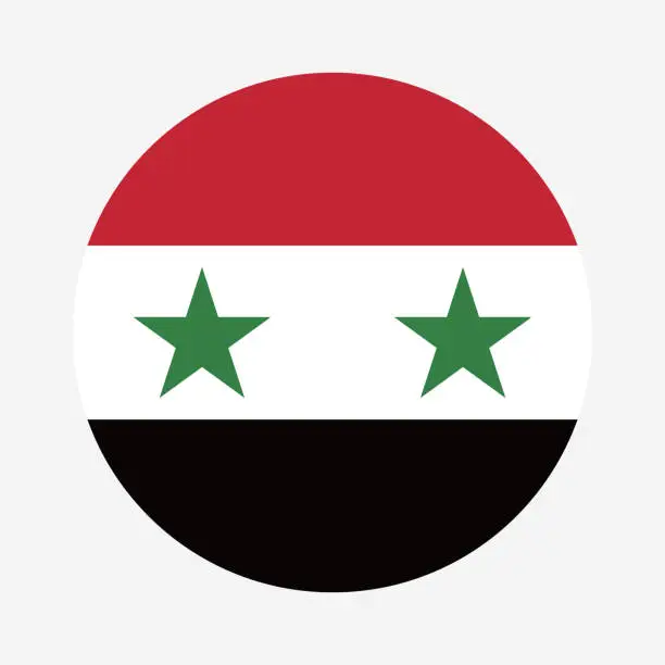 Vector illustration of Syria flag. Circle icon flag. Standard color. Button flag icon. Digital illustration. Computer illustration. Vector illustration.