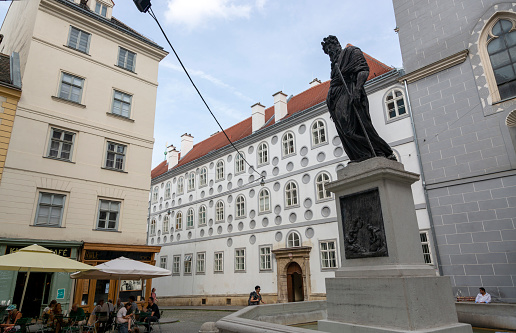 Vienna, Austria - June 20, 2023: The Fountain of Moses on the Franciscanerplatz in Vienna