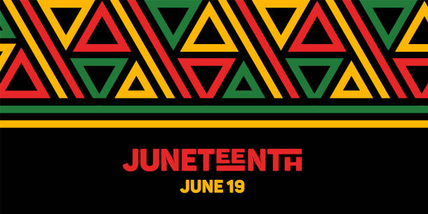 juneteenth. den svobody. horizontální světlý banner. písmo, etnický abstraktní vzor. federální svátek usa. zrušení otroctví. afroamerické dědictví a kultura. koncepce, boj za rovnoprávnost - black history in the us stock ilustrace