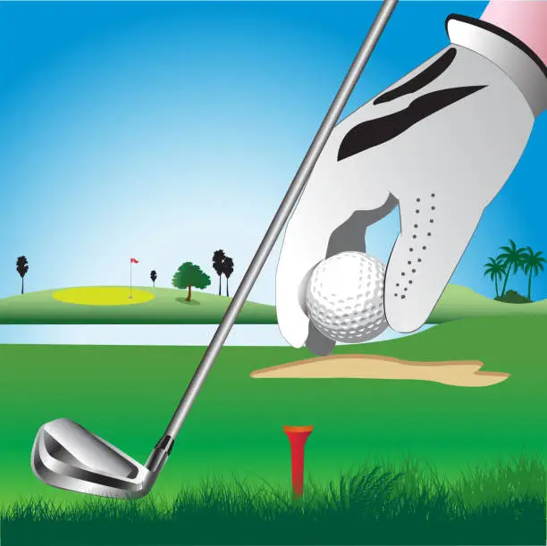 Vector illustration of Preparing to play golf