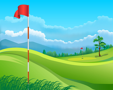 Beautiful golf course vector illustration.