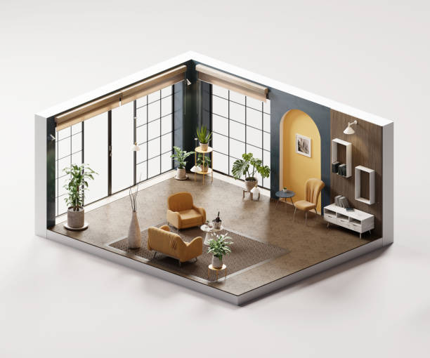 istock Isometric view living room muji style open inside interior architecture 3d rendering 2119018788