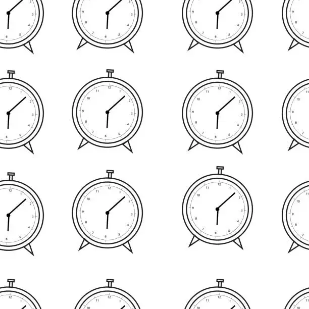 Vector illustration of alarm clock seamless background