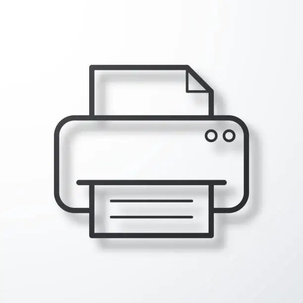 Vector illustration of Printer. Line icon with shadow on white background