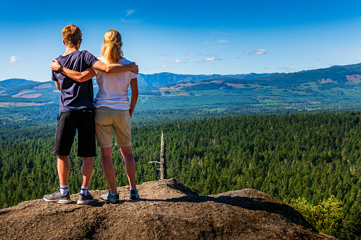 mother and son hiking in Canada