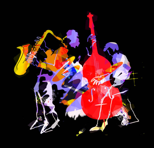 istock Jazz theme,Contrabass musician and saxophonist. 2119124969