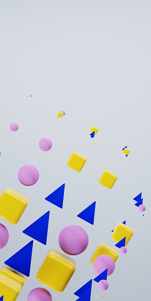 3d rendered illustration with flying geometric shapes