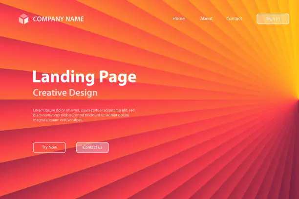 Vector illustration of Landing page Template - Abstract design with Light rays - Trendy Orange gradient