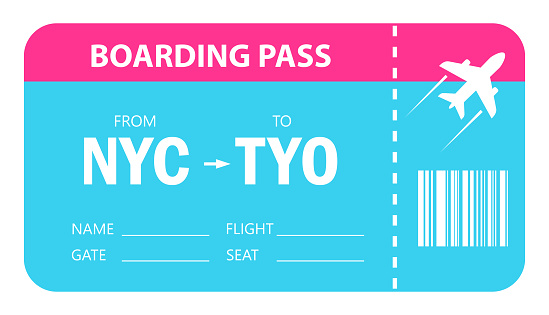 Air plane ticket, boarding pass cartoon on white background