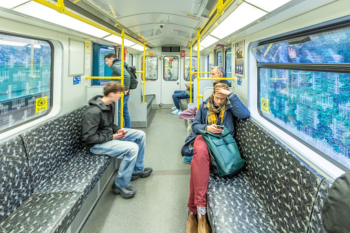 Berlin, Germany - March 22, 2024: 
people travel  in the subway in Berlin.