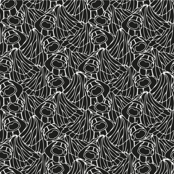 Vector illustration of Butterflies black and white ink line vector symmetry seamless pattern background for textile, fabric, wallpaper, scrapbook. Insects with wings drawing for surface design.