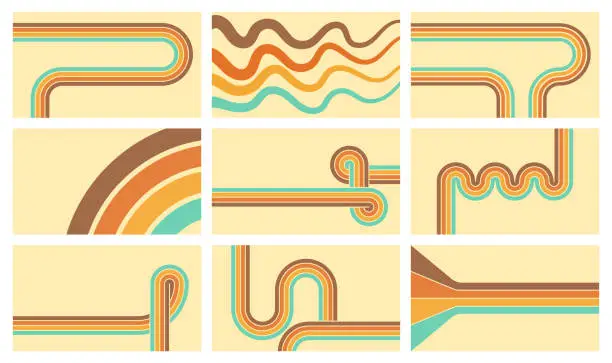 Vector illustration of Retro 70s Striped Pattern Collection