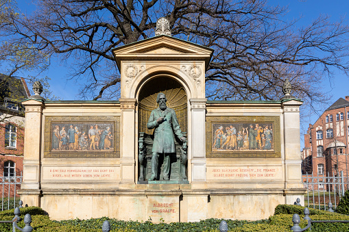 Berlin, Germany - March 19, 2024:I statue of Albrecht von Graefe, a famous eye doctor in the charite hospital in Berlin