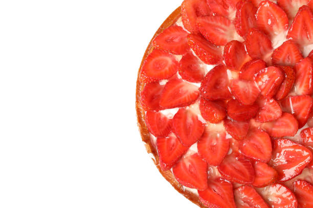 Delicious strawberry pie isolated on white background.