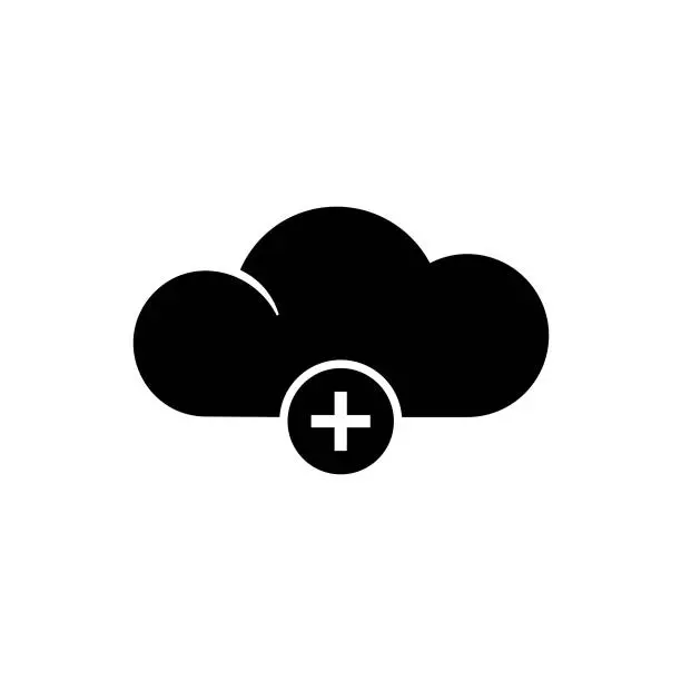 Vector illustration of Add to Cloud Computing Solid Icon. This Flat Icon is suitable for infographics, web designs, mobile apps, UI, UX, and GUI design.