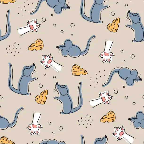 Vector illustration of cute mice pattern