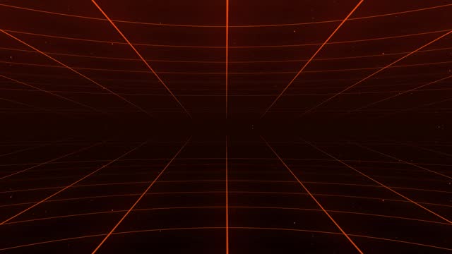 Geometric animated background of orange abstract lines. Data stream. Movement effect. Checkered field. Reference mirror 3D retro mesh. 4k animation