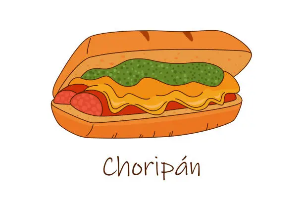 Vector illustration of Vector illustration of Mexican coisine Choripán, argentinian hot dog