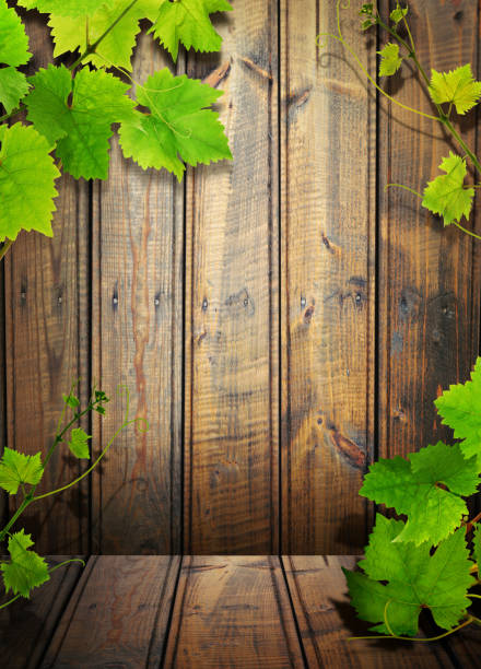 Wooden wall panels and grapevine leaves
