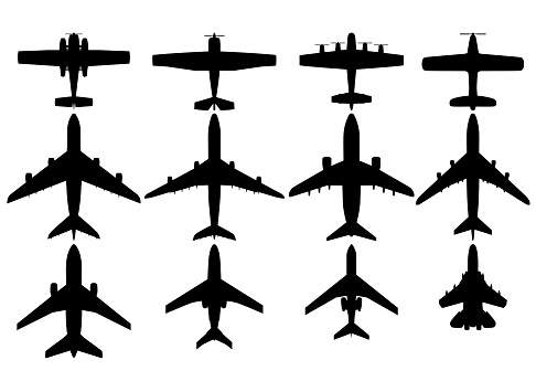 Airplanes from above silhouette.