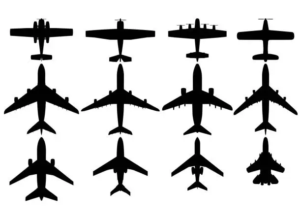 Vector illustration of Airplanes From Above Silhouette