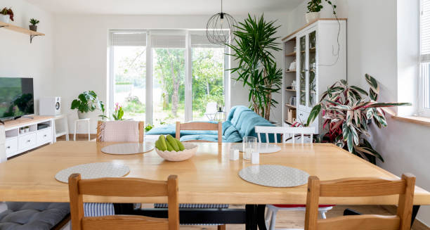 istock Dining table with wooden chair in cosy interior . Home decor. 2119425083
