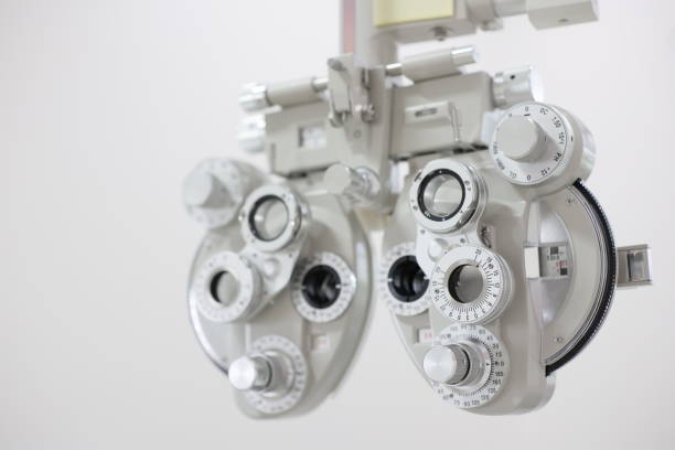 istock Phoropter for eye test, lenses glasses for eye check in optical store 2119426629