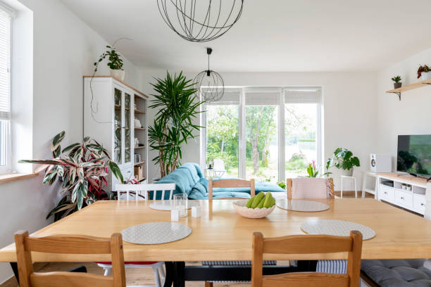 istock Dining table with wooden chair in cosy interior . Home decor. 2119426988