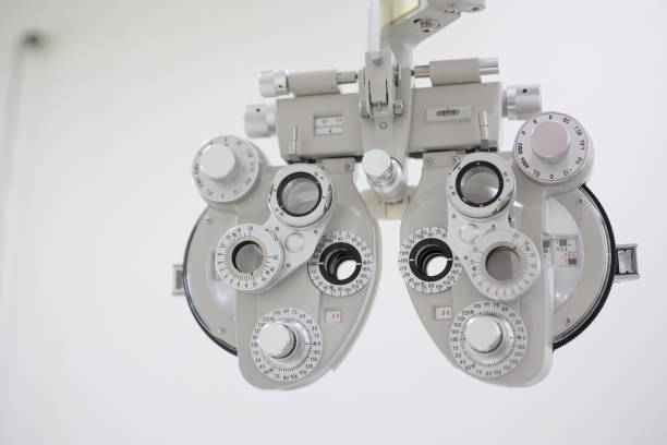 istock Phoropter for eye test, lenses glasses for eye check in optical store 2119427031
