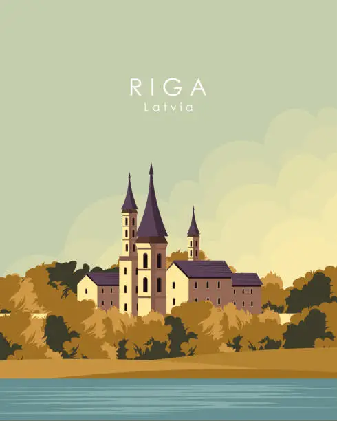 Vector illustration of Riga Latvia travel poster, banner, card