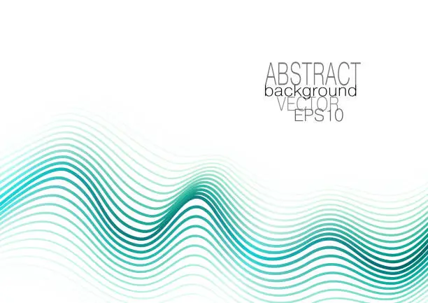 Vector illustration of Emerald colored wave pattern. Abstract futuristic wavy lines. Squiggle thin curves, soft gradient. White background. Vector design for banner, landing page, flyer, poster, presentation. EPS10 illustration