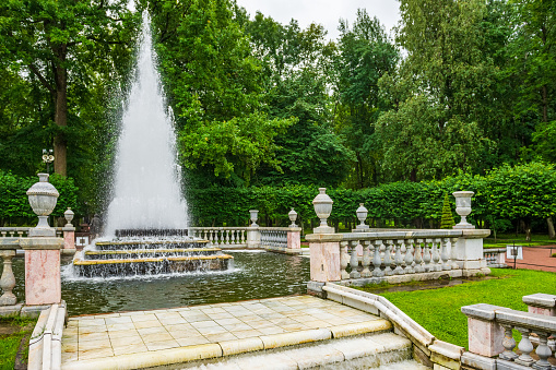 Fountains in Peterhof Park. St. Petersburg. Russia