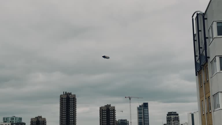 View of the Goodyear blimp in the London sky