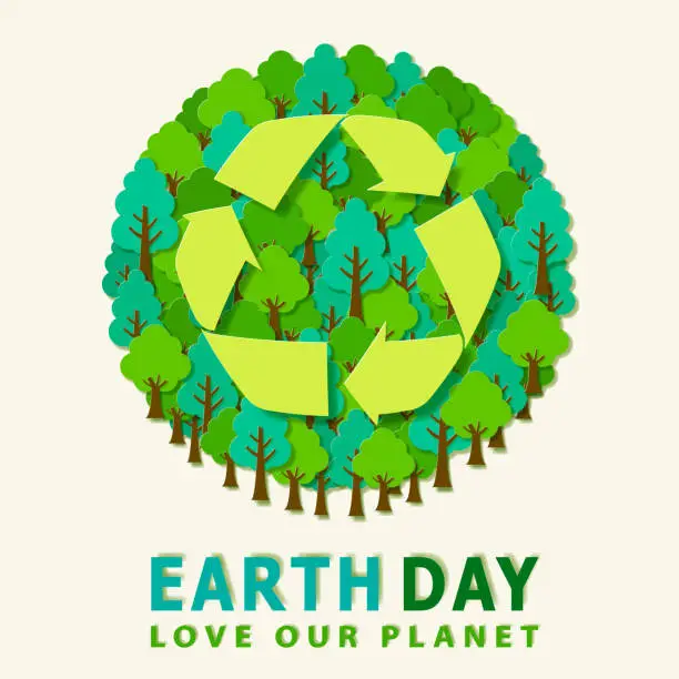 Vector illustration of Earth Day Tree Planet Recycling