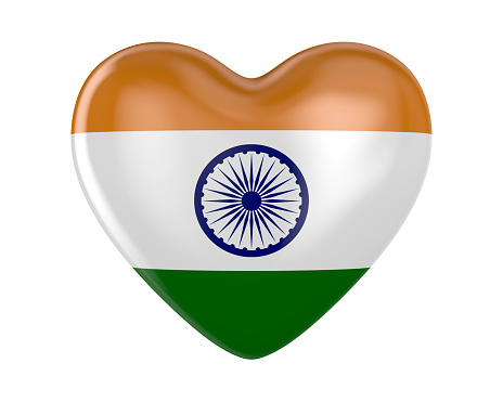 heart with india flag on white background. Isolated 3D illustration
