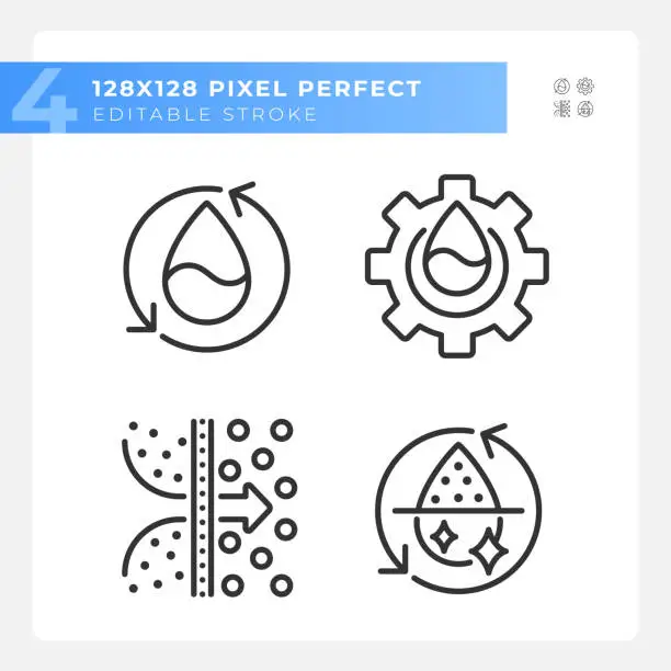 Vector illustration of Water treatment linear icons set